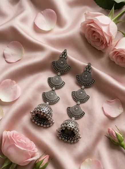 Oxidised Silver Heritage Jhumkas