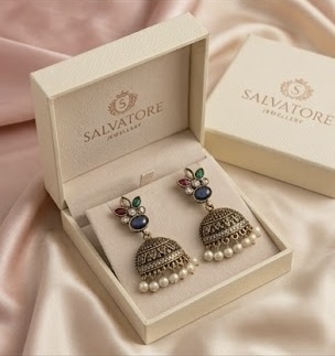Multicolor Stone Dome Jhumka Earrings with Pearl Drops